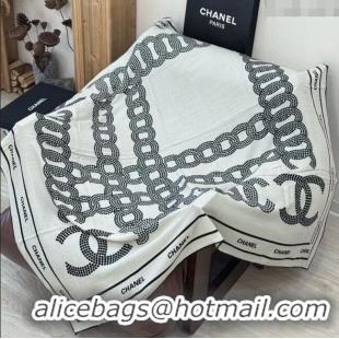 Good Product Chanel CC Cashmere Silk Square Scarf 135x135cm CH111162 White 2025