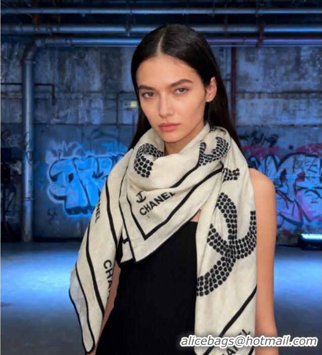Good Product Chanel CC Cashmere Silk Square Scarf 135x135cm CH111162 White 2025
