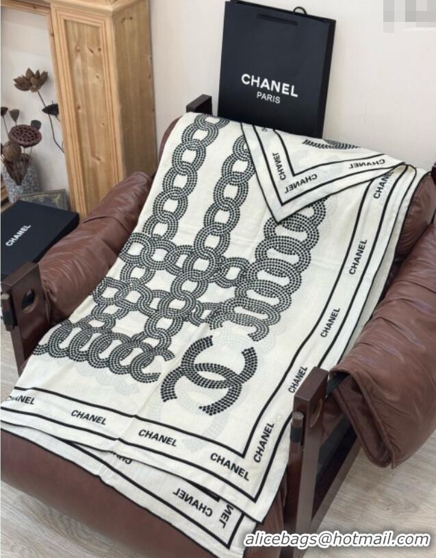 Good Product Chanel CC Cashmere Silk Square Scarf 135x135cm CH111162 White 2025