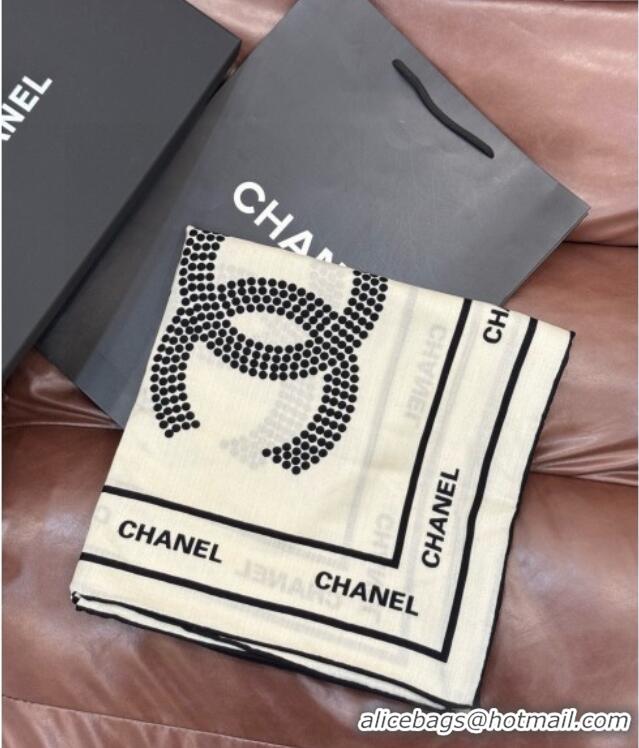 Good Product Chanel CC Cashmere Silk Square Scarf 135x135cm CH111162 White 2025