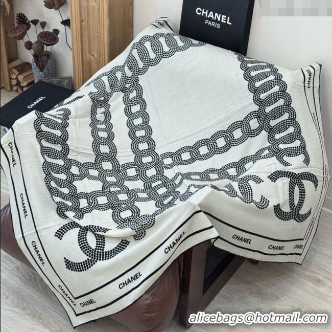 Good Product Chanel CC Cashmere Silk Square Scarf 135x135cm CH111162 White 2025