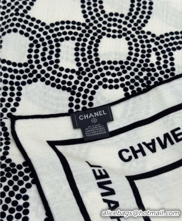 Good Product Chanel CC Cashmere Silk Square Scarf 135x135cm CH111162 White 2025