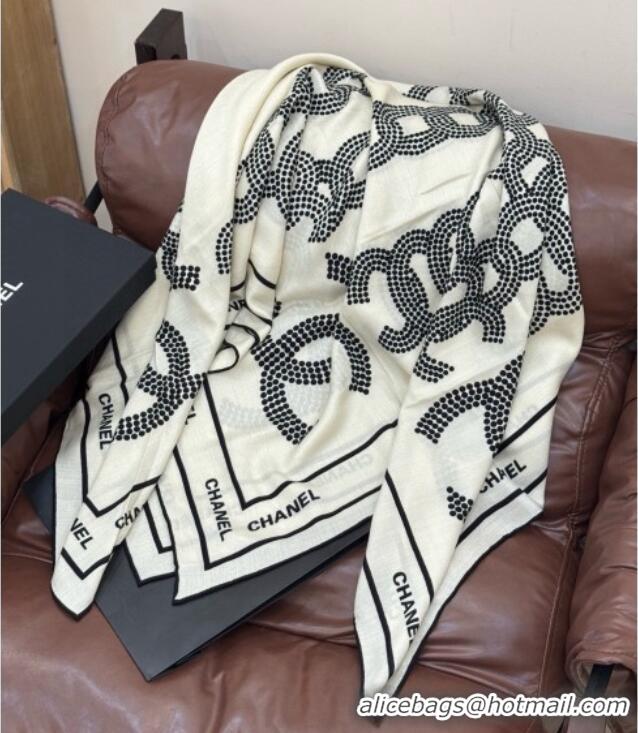 Good Product Chanel CC Cashmere Silk Square Scarf 135x135cm CH111162 White 2025