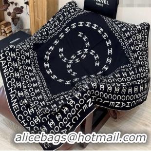 Good Quality Chanel CC Cashmere Silk Square Scarf 135x135cm CH111163 Black 2025