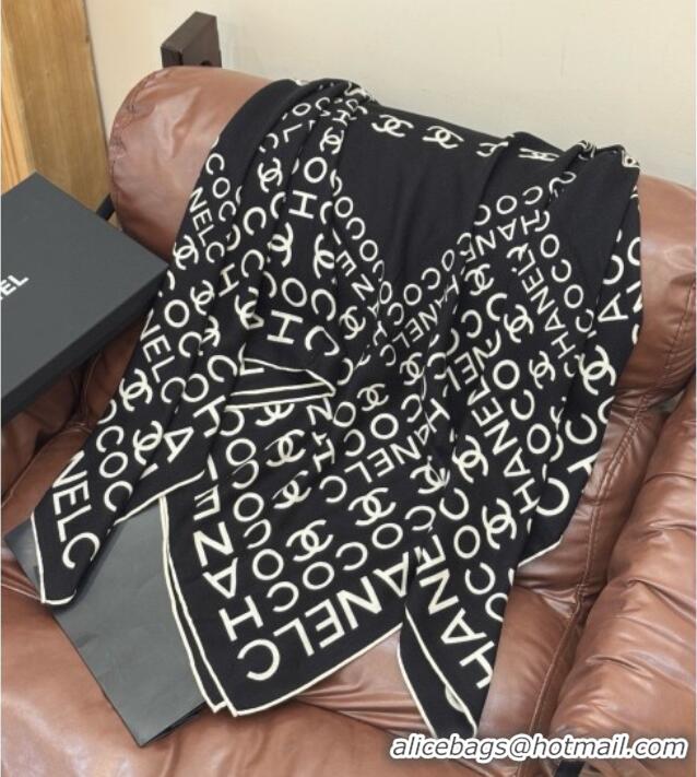 Good Quality Chanel CC Cashmere Silk Square Scarf 135x135cm CH111163 Black 2025