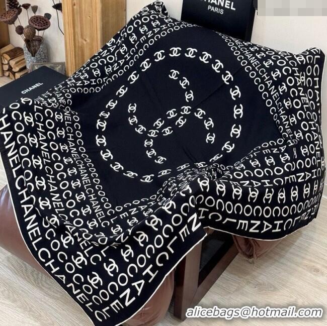 Good Quality Chanel CC Cashmere Silk Square Scarf 135x135cm CH111163 Black 2025