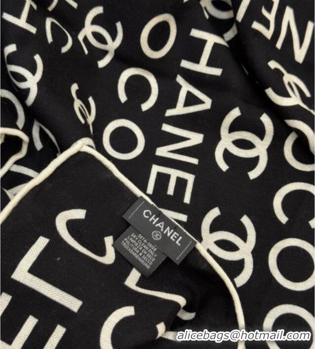 Good Quality Chanel CC Cashmere Silk Square Scarf 135x135cm CH111163 Black 2025