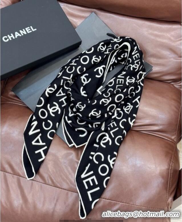Good Quality Chanel CC Cashmere Silk Square Scarf 135x135cm CH111163 Black 2025