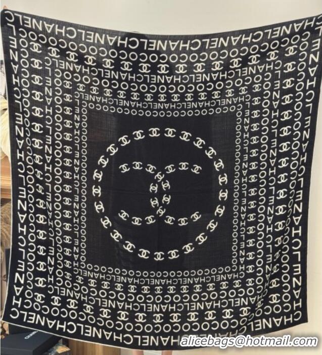 Good Quality Chanel CC Cashmere Silk Square Scarf 135x135cm CH111163 Black 2025