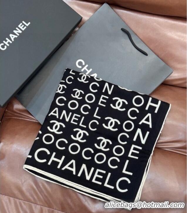 Good Quality Chanel CC Cashmere Silk Square Scarf 135x135cm CH111163 Black 2025