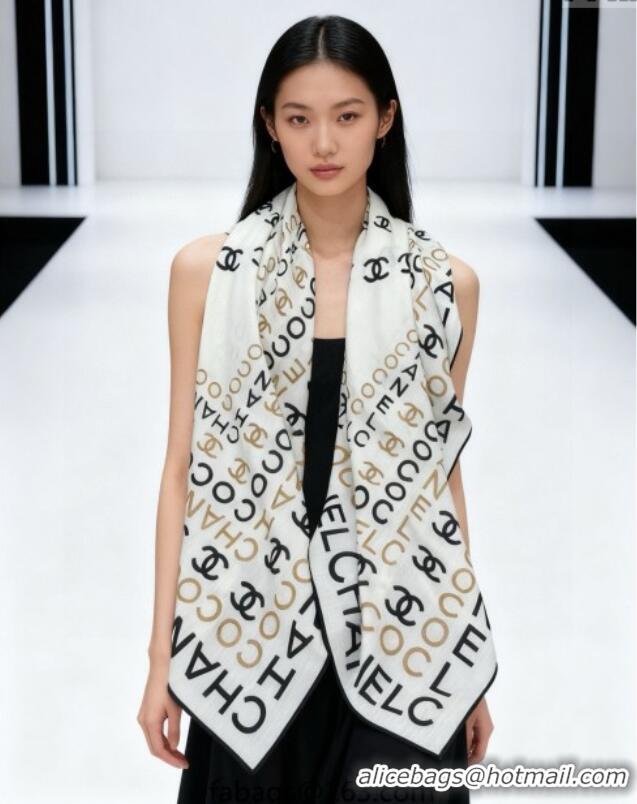 Grade Design Chanel CC Cashmere Silk Square Scarf 135x135cm CH111163 White 2025