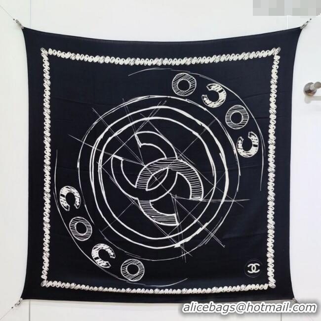 New Design Chanel Cashmere Silk Square Scarf 140x140cm CH111164 Black 2025