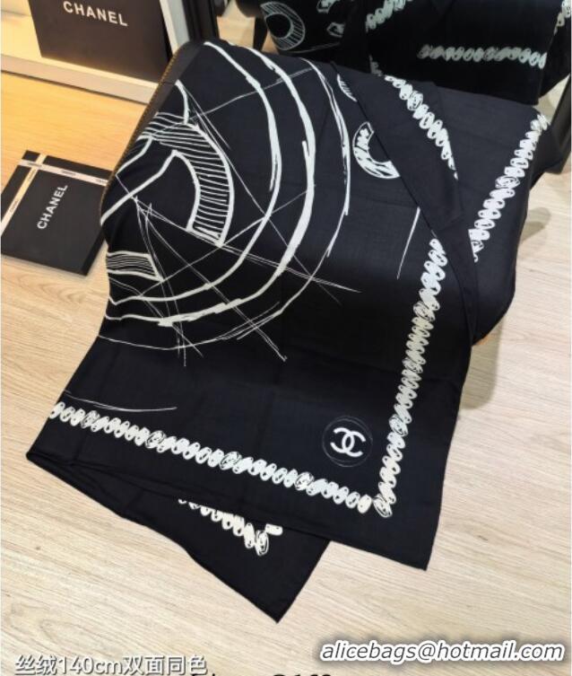 New Design Chanel Cashmere Silk Square Scarf 140x140cm CH111164 Black 2025