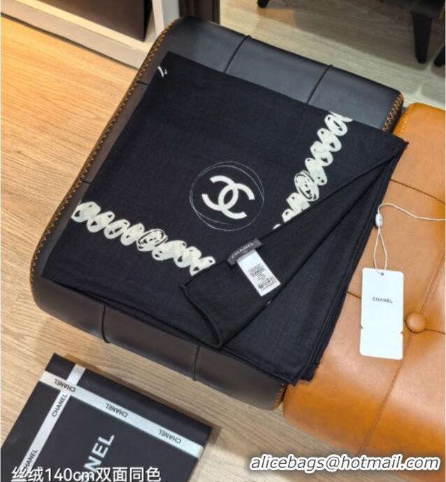 New Design Chanel Cashmere Silk Square Scarf 140x140cm CH111164 Black 2025