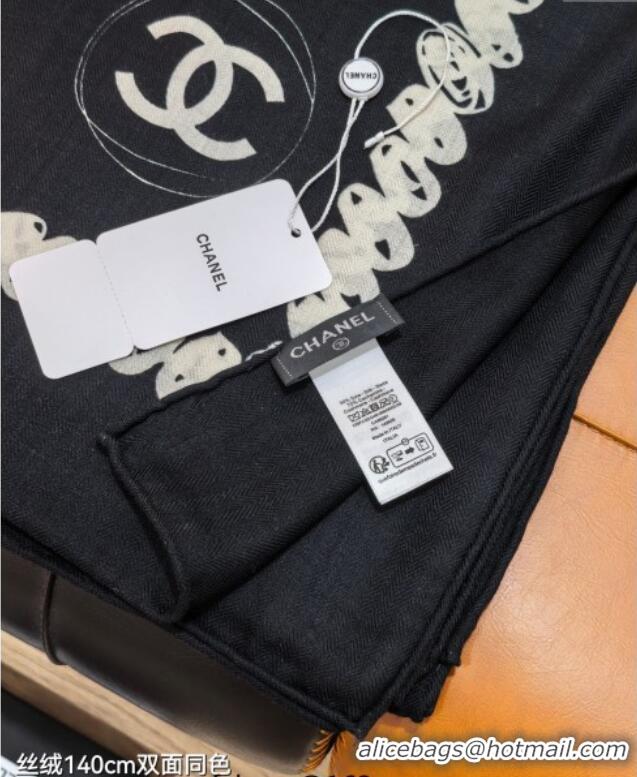 New Design Chanel Cashmere Silk Square Scarf 140x140cm CH111164 Black 2025