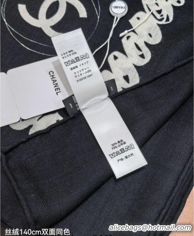 New Design Chanel Cashmere Silk Square Scarf 140x140cm CH111164 Black 2025