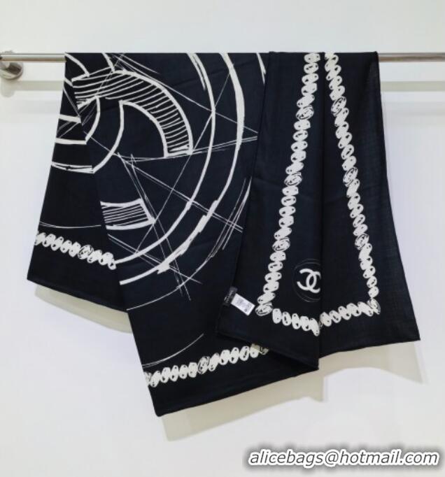 New Design Chanel Cashmere Silk Square Scarf 140x140cm CH111164 Black 2025