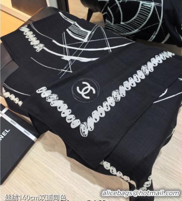 New Design Chanel Cashmere Silk Square Scarf 140x140cm CH111164 Black 2025
