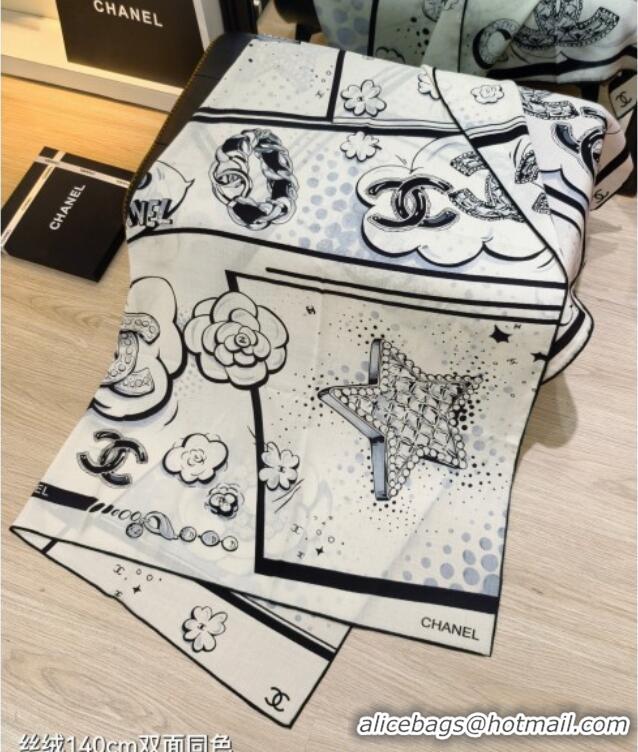 Top Grade Chanel Cashmere Silk Square Scarf 140x140cm CH111165 White 2025
