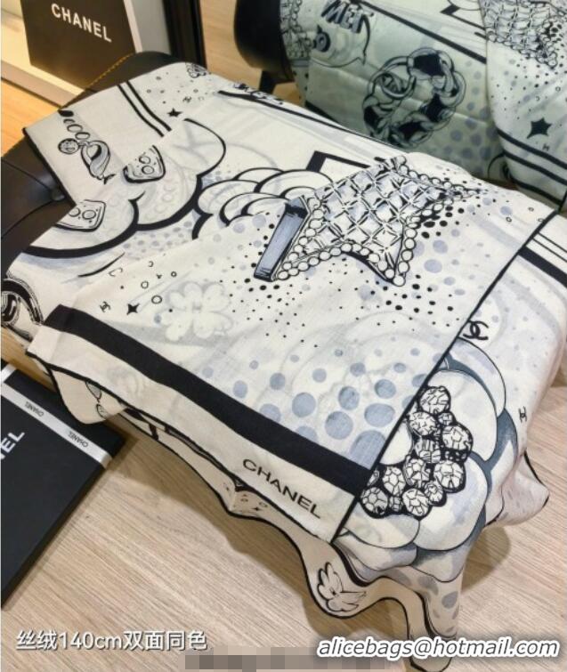 Top Grade Chanel Cashmere Silk Square Scarf 140x140cm CH111165 White 2025