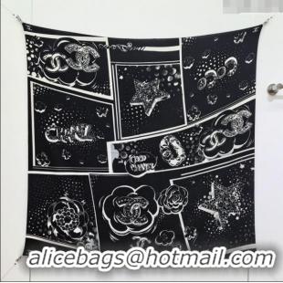 Unique Discount Chanel Cashmere Silk Square Scarf 140x140cm CH111165 Black 2025