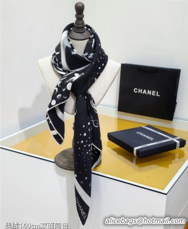 Unique Discount Chanel Cashmere Silk Square Scarf 140x140cm CH111165 Black 2025