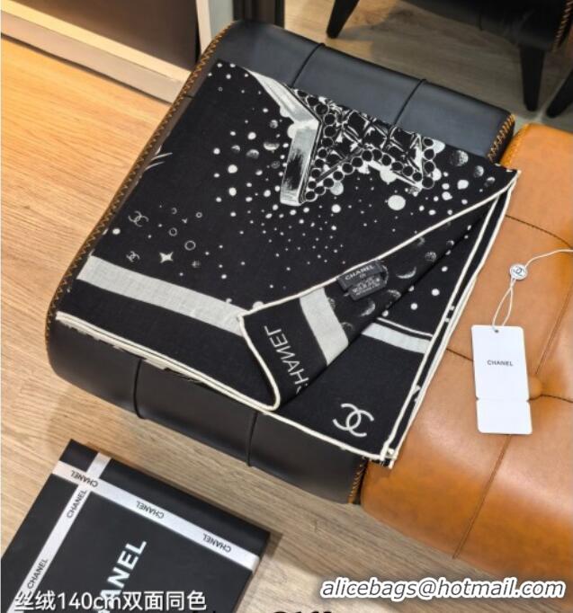 Unique Discount Chanel Cashmere Silk Square Scarf 140x140cm CH111165 Black 2025