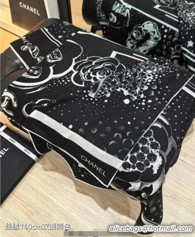 Unique Discount Chanel Cashmere Silk Square Scarf 140x140cm CH111165 Black 2025