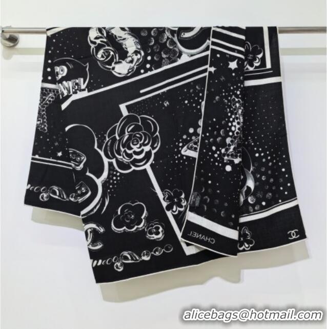 Unique Discount Chanel Cashmere Silk Square Scarf 140x140cm CH111165 Black 2025
