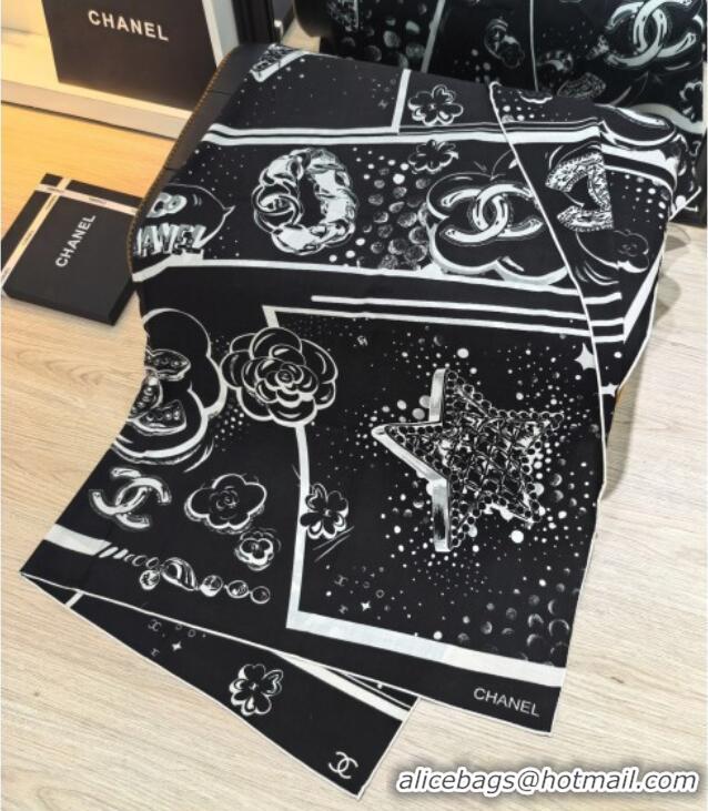 Unique Discount Chanel Cashmere Silk Square Scarf 140x140cm CH111165 Black 2025