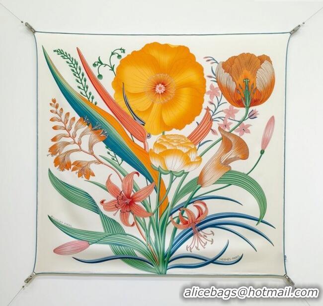 Spot Bulk Hermes Bouquets Final Silk Square Scarf 90x90cm 1175 White 2025