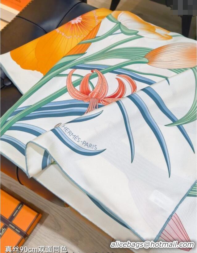 Spot Bulk Hermes Bouquets Final Silk Square Scarf 90x90cm 1175 White 2025