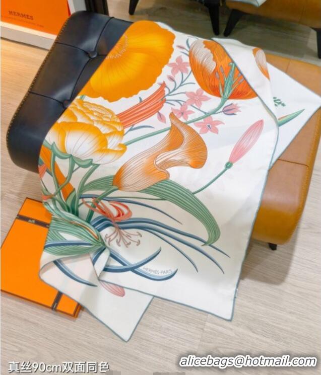 Spot Bulk Hermes Bouquets Final Silk Square Scarf 90x90cm 1175 White 2025