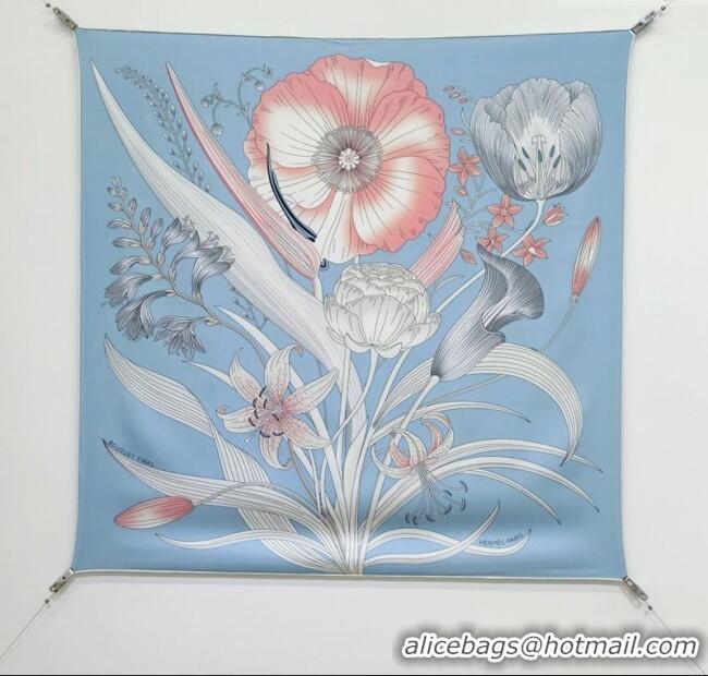 Buy New Cheap Hermes Bouquets Final Silk Square Scarf 90x90cm 1175 Blue 2025