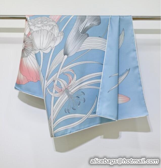 Buy New Cheap Hermes Bouquets Final Silk Square Scarf 90x90cm 1175 Blue 2025