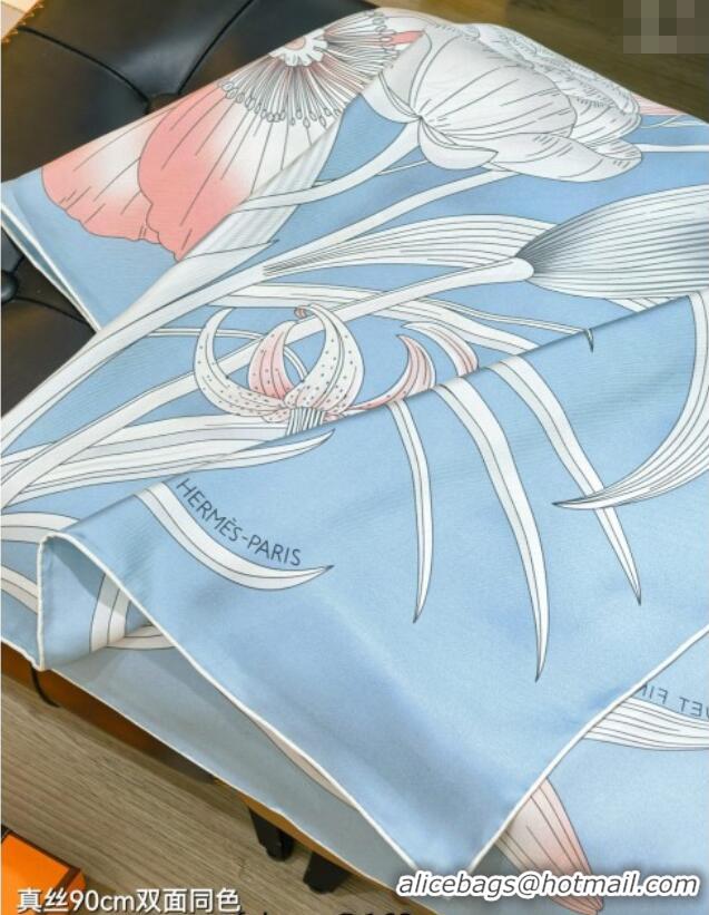 Buy New Cheap Hermes Bouquets Final Silk Square Scarf 90x90cm 1175 Blue 2025