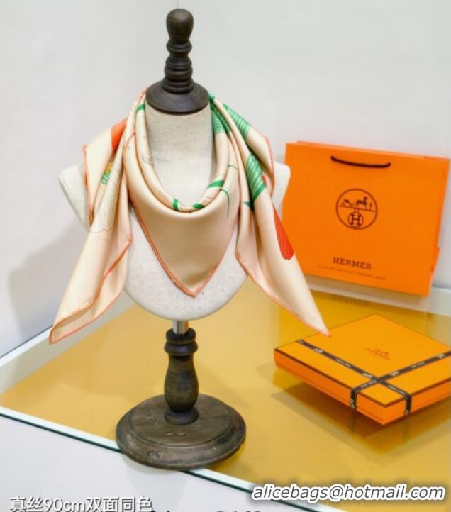 Grade Quality Hermes Bouquets Final Silk Square Scarf 90x90cm 1175 Beige 2025