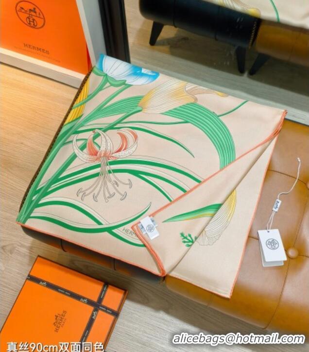 Grade Quality Hermes Bouquets Final Silk Square Scarf 90x90cm 1175 Beige 2025