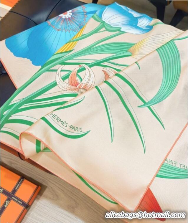 Grade Quality Hermes Bouquets Final Silk Square Scarf 90x90cm 1175 Beige 2025