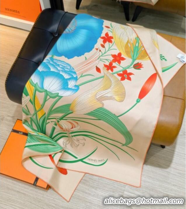 Grade Quality Hermes Bouquets Final Silk Square Scarf 90x90cm 1175 Beige 2025