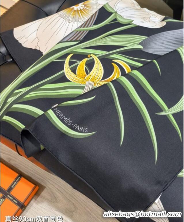 Free Shipping Discount Hermes Bouquets Final Silk Square Scarf 90x90cm 1175 Black 2025