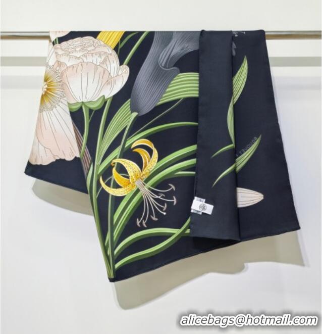 Free Shipping Discount Hermes Bouquets Final Silk Square Scarf 90x90cm 1175 Black 2025