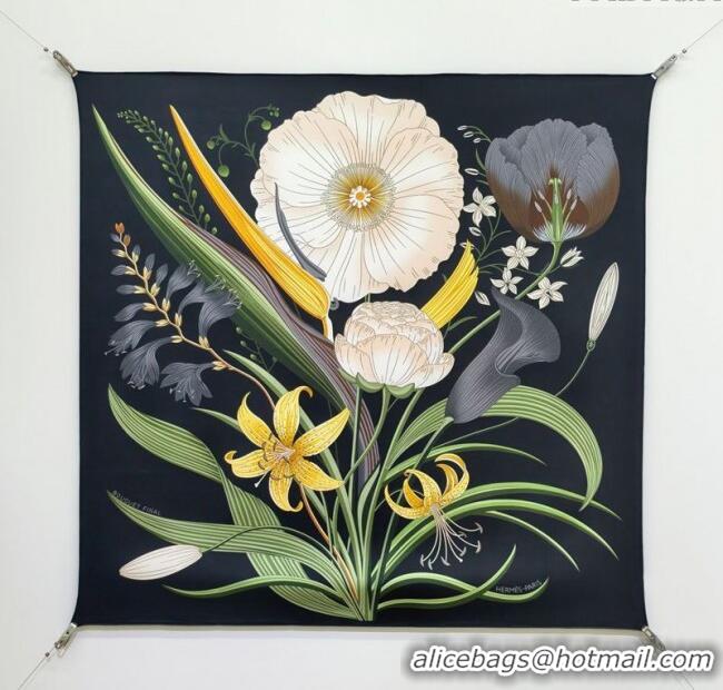 Free Shipping Discount Hermes Bouquets Final Silk Square Scarf 90x90cm 1175 Black 2025
