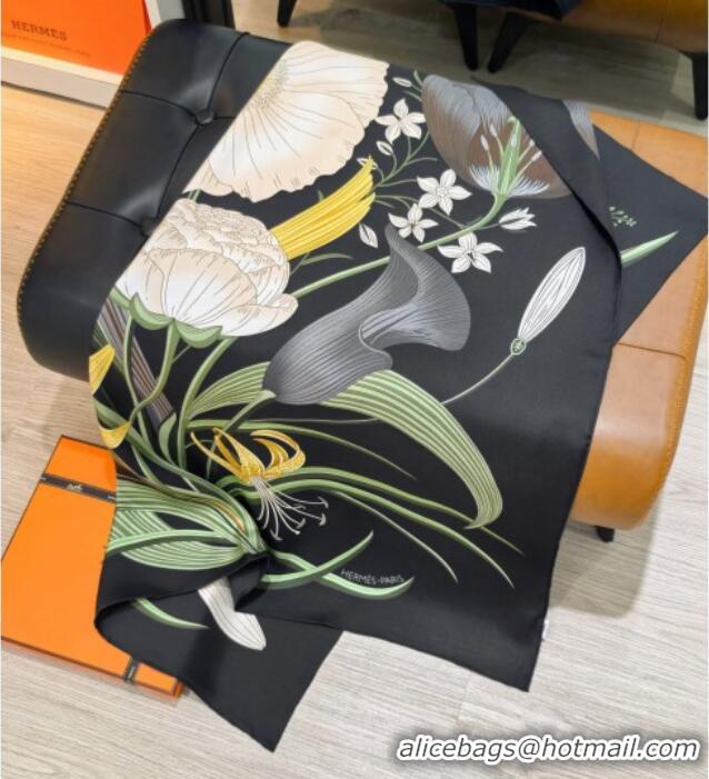 Free Shipping Discount Hermes Bouquets Final Silk Square Scarf 90x90cm 1175 Black 2025