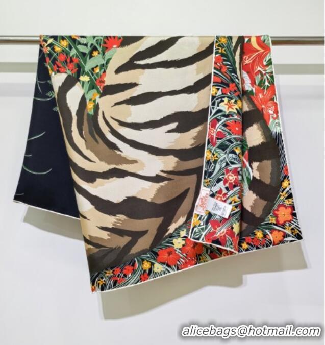 Luxury Cheap Hermes Tiger Tyger Silk Square Scarf 90x90cm 1175 Black 2025