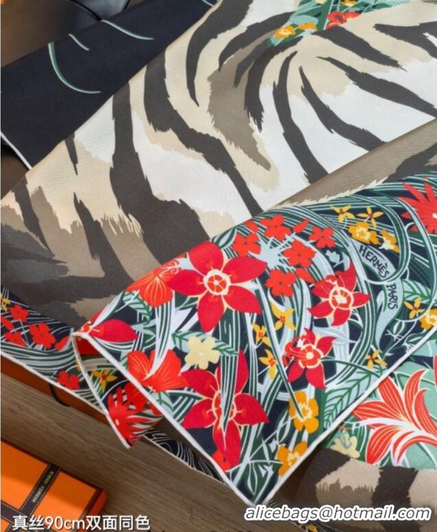 Luxury Cheap Hermes Tiger Tyger Silk Square Scarf 90x90cm 1175 Black 2025