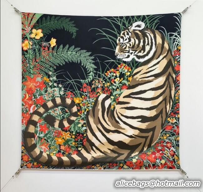 Luxury Cheap Hermes Tiger Tyger Silk Square Scarf 90x90cm 1175 Black 2025