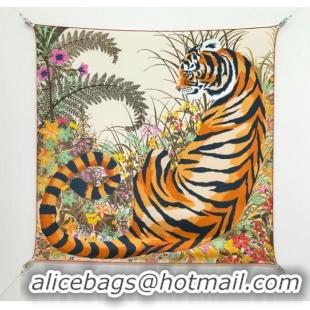 Luxury Cheap Hermes Tiger Tyger Silk Square Scarf 90x90cm 1175 White 2025