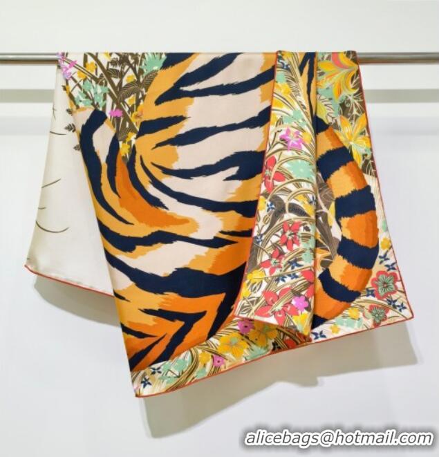 Luxury Cheap Hermes Tiger Tyger Silk Square Scarf 90x90cm 1175 White 2025