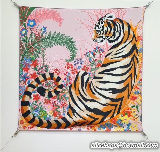 Luxury Cheap Hermes Tiger Tyger Silk Square Scarf 90x90cm 1175 Pink 2025